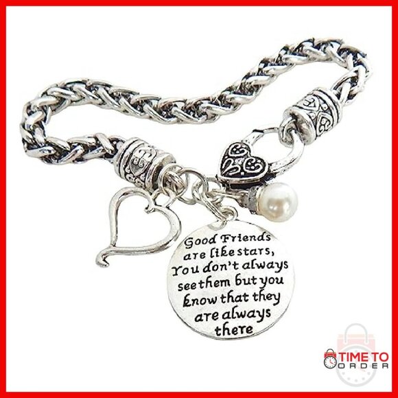 Stainless Steel Sister Charm Bracelet with Pearl Heart Gift - Picture 2 of 5